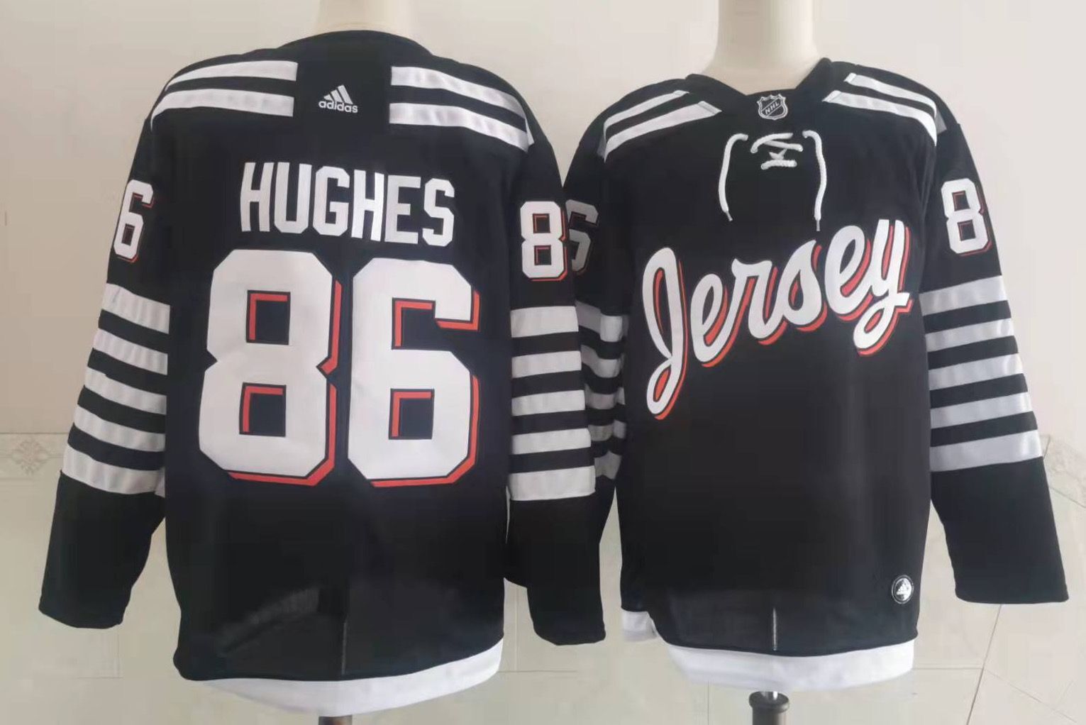 Men New Jersey Devils 86 Hughes Blue New 2022 Adidas NHL Jersey